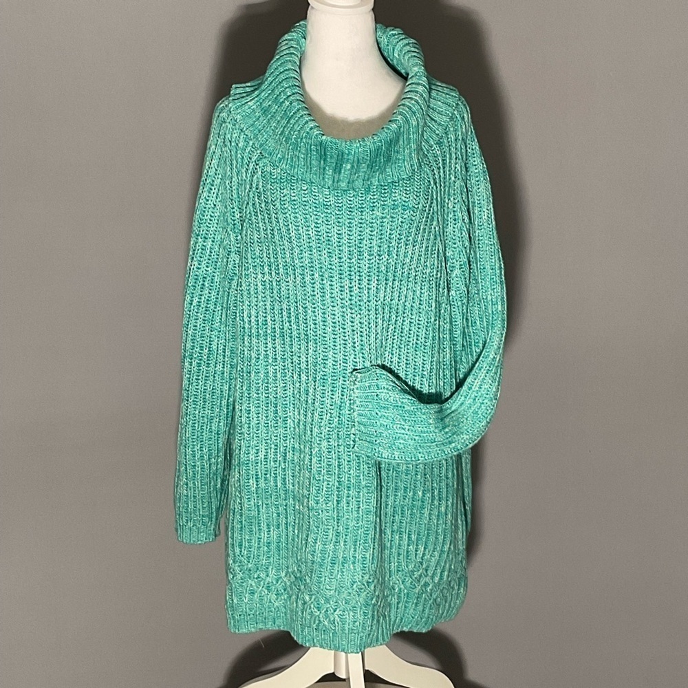 Coldwater Creek Plus Size 1X Green Cotton Blend Cowl Neck Tunic Sweater - Picture 8 of 16